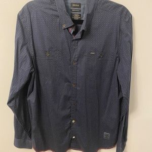 Buffalo David Bitton Slim Stretch Navy Collared Button-Down Shirt -Large